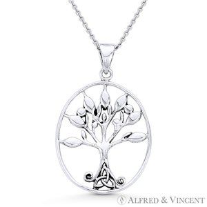 Antique-Finish Tree-of-Life Trinity Charm 925 Sterling Silver Pendant